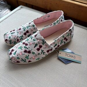 Toms Alpargata Shoes 7.5 NWT Flamingo Cactus Print Slip On Casual Flats